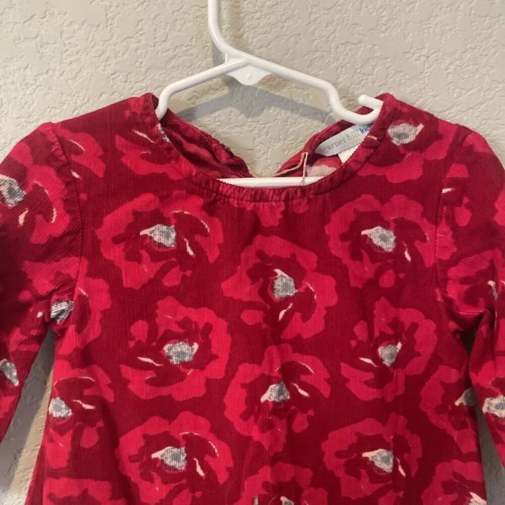 GARNET HILL KIDS CORDUROY Long Sleeve DRESS Size 2 Red Floral Winter